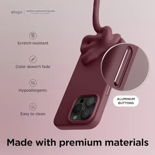 elago Magnetic Silicone Case Compatible with iPhone 15 Pro Max Case 6.7 Inch Compatible with All MagSafe Accessories - Built-in Magnets, Soft Grip Silicone, Shockproof (Burgundy) - 5