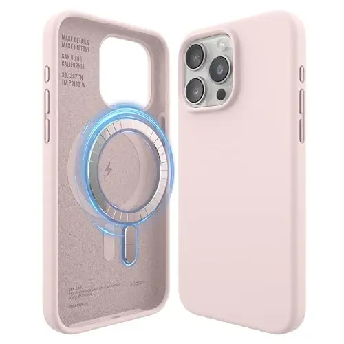 elago Magnetic Silicone Case Compatible with iPhone 15 Pro Max Case 6.7 Inch Compatible with All MagSafe Accessories - Built-in Magnets, Soft Grip Silicone, Shockproof [Lovely Pink] - 1