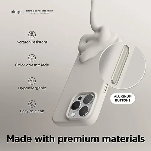 elago Magnetic Silicone Case Compatible with iPhone 15 Pro Max Case 6.7 Inch Compatible with All MagSafe Accessories - Built-in Magnets, Soft Grip Silicone, Shockproof [Stone] - 5