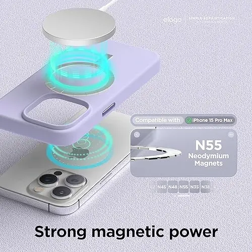 elago Magnetic Silicone Case Compatible with iPhone 15 Pro Max, Compatible with All MagSafe Accessories, Built-in Magmagnets, Premium Silicone, Full Body Protection Case Purple - 2