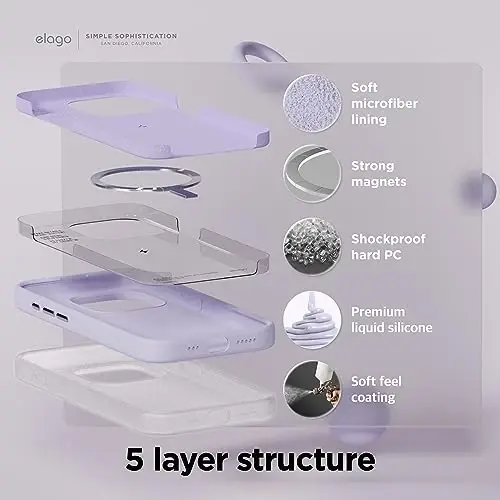 elago Magnetic Silicone Case Compatible with iPhone 15 Pro Max, Compatible with All MagSafe Accessories, Built-in Magmagnets, Premium Silicone, Full Body Protection Case Purple - 4