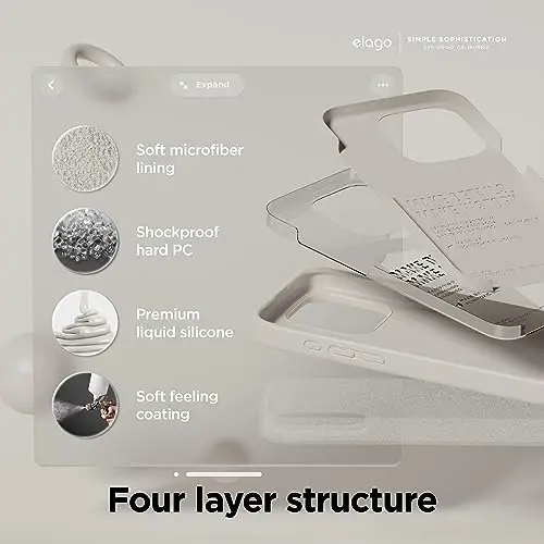 elago Liquid Silicone Case Compatible with iPhone 15 Pro Case, Premium Silicone, Full Body Protective Case [4-Layer Shockproof Structure], Soft Microfiber Lining Stone - 4