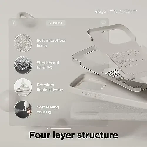 elago Compatible with iPhone 15 Pro Case, Liquid Silicone Case, Full Body Protective Cover, Shockproof, Slim Phone Case, Anti-Scratch Soft Microfiber Lining, 6.1 inch (Stone) - 4