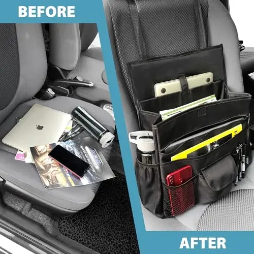 Elantrip Car Front Seat Organizer, Back Seat Storage with Adjustable Straps Truck Seat Organizers for Delivery Drive, Office File, Passenger Seat - 4