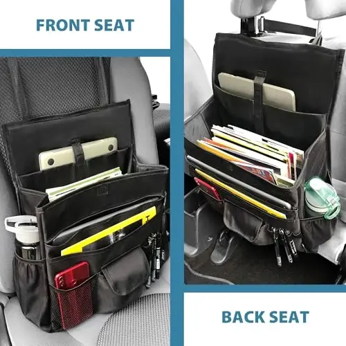 Elantrip Car Front Seat Organizer, Back Seat Storage with Adjustable Straps Truck Seat Organizers for Delivery Drive, Office File, Passenger Seat - 6