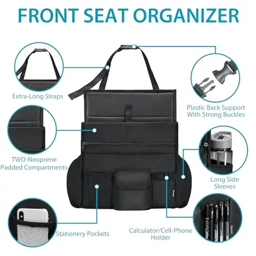 Elantrip Car Front Seat Organizer, Back Seat Storage with Adjustable Straps Truck Seat Organizers for Delivery Drive, Office File, Passenger Seat - 3