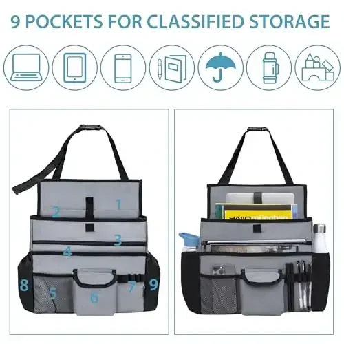 Elantrip Car Front Seat Organizer, Back Seat Storage with Adjustable Straps Truck Seat Organizers for Delivery Drive, Office File, Passenger Seat Gray - 3