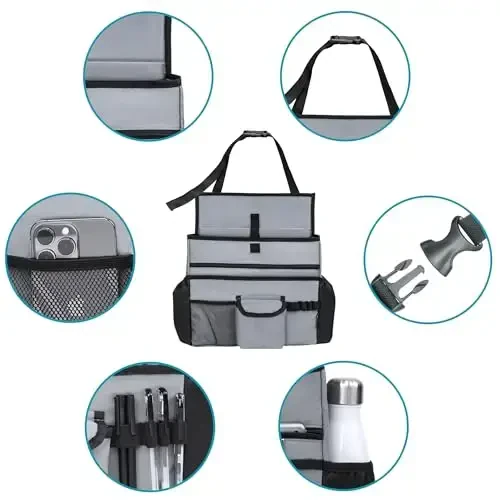Elantrip Car Front Seat Organizer, Back Seat Storage with Adjustable Straps Truck Seat Organizers for Delivery Drive, Office File, Passenger Seat Gray - 6