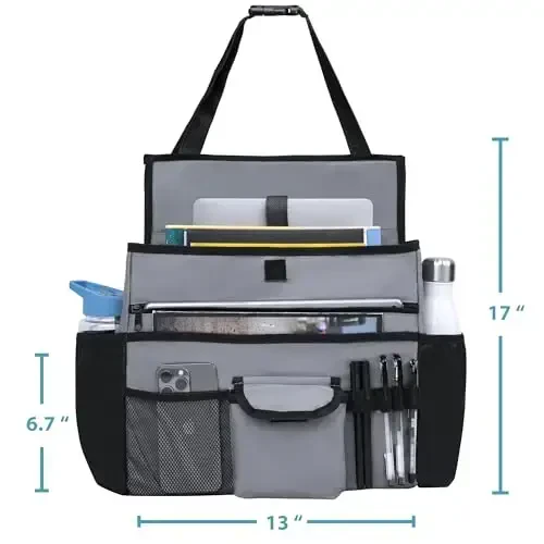 Elantrip Car Front Seat Organizer, Back Seat Storage with Adjustable Straps Truck Seat Organizers for Delivery Drive, Office File, Passenger Seat Gray - 7