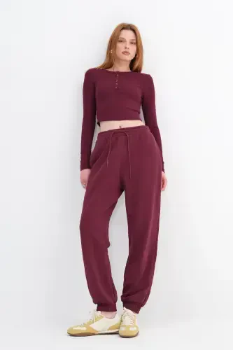 Elastic Bottom Sweatpants Esf9430-h1h6-Burgundy - 1