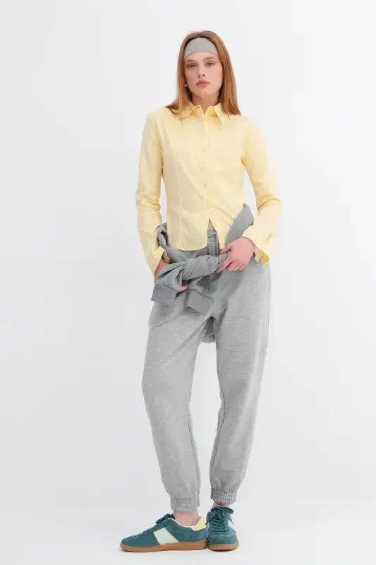 Elastic Bottom Sweatpants Eşf9430-h1h6-Gray Melange - 1
