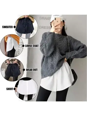 Elastic Buttoned Savior Shirt Underskirt - White - 1