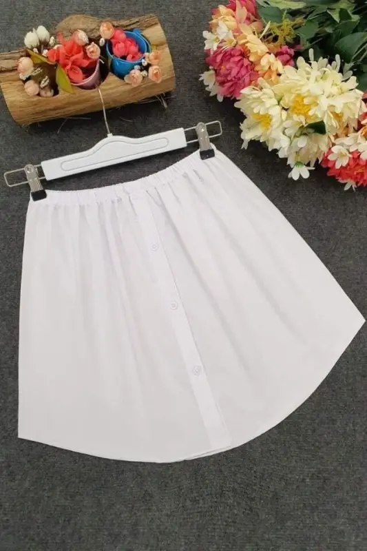 Elastic Buttoned Savior Shirt Underskirt - White - 2