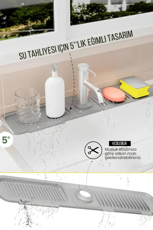 Elastic Faucet Mat Water Catcher Organizer Non-Slip Base Organizer Kitchen Bathroom Sink - 2