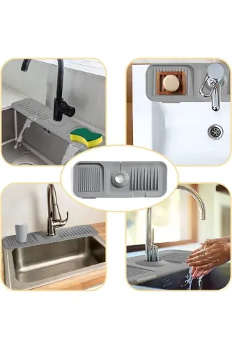 Elastic Faucet Mat Water Catcher Organizer Non-Slip Base Organizer Kitchen Bathroom Sink - 4