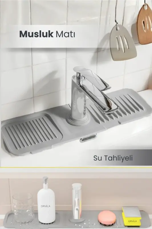 Elastic Faucet Mat Water Catcher Organizer Non-Slip Base Organizer Kitchen Bathroom Sink - 1