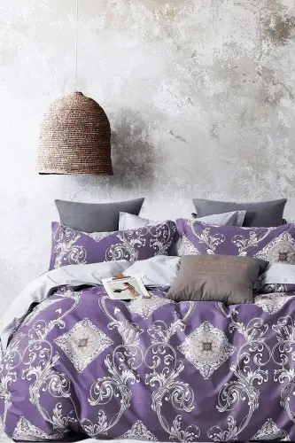 Elastic Fitted Sheet Duvet Cover Set Double Size Dynasty Purple-Dynasty Purple 
