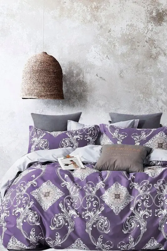 Elastic Fitted Sheet Duvet Cover Set Double Size Dynasty Purple-Dynasty Purple - 1
