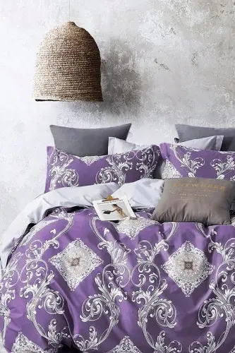 Elastic Fitted Sheet Duvet Cover Set Double Size Dynasty Purple-Dynasty Purple - 2