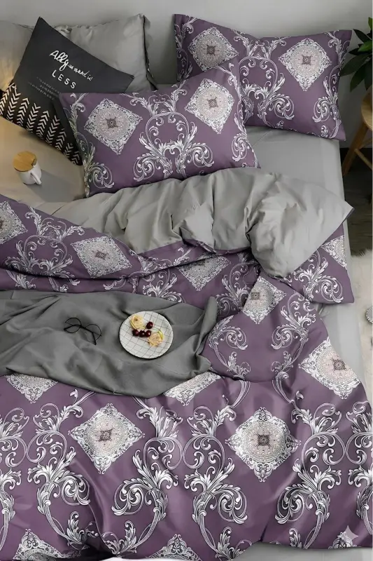 Elastic Fitted Sheet Duvet Cover Set Double Size Dynasty Rosewood-Dynasty Plum - 4
