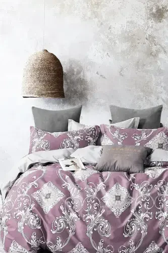 Elastic Fitted Sheet Duvet Cover Set Double Size Dynasty Rosewood-Dynasty Plum - 1