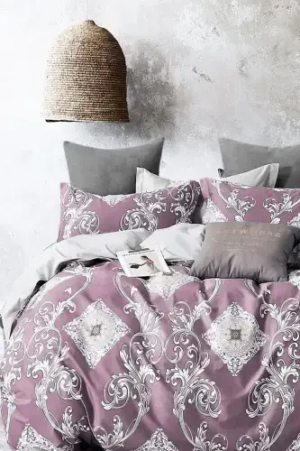 Elastic Fitted Sheet Duvet Cover Set Double Size Dynasty Rosewood-Dynasty Plum - İQON (1)