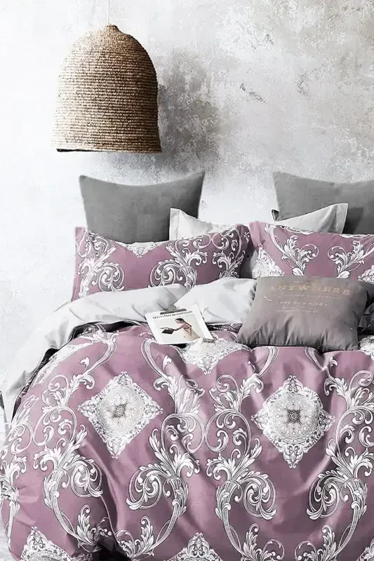 Elastic Fitted Sheet Duvet Cover Set Double Size Dynasty Rosewood-Dynasty Plum - 2