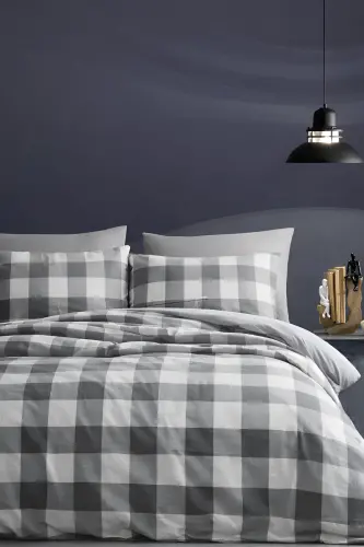Elastic Fitted Sheet Duvet Cover Set Double Size Gingham Large-black 