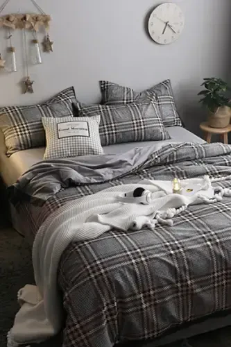 Elastic Fitted Sheet Duvet Cover Set Double Size Nordic Style Gray-GRAY - 1