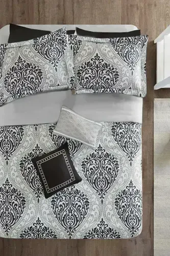 Elastic Fitted Sheet Duvet Cover Set Double Size OTTOMAN Black-ottoman black - 1