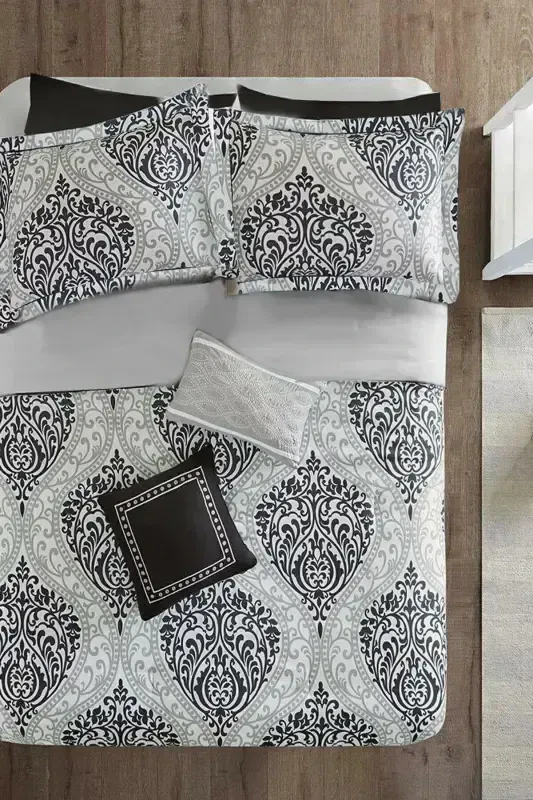 Elastic Fitted Sheet Duvet Cover Set Double Size OTTOMAN Black-ottoman black - İQON