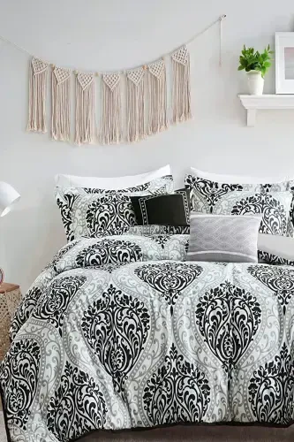 Elastic Fitted Sheet Duvet Cover Set Double Size OTTOMAN Black-ottoman black - İQON (1)