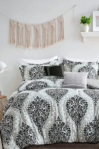 Elastic Fitted Sheet Duvet Cover Set Double Size OTTOMAN Black-ottoman black 