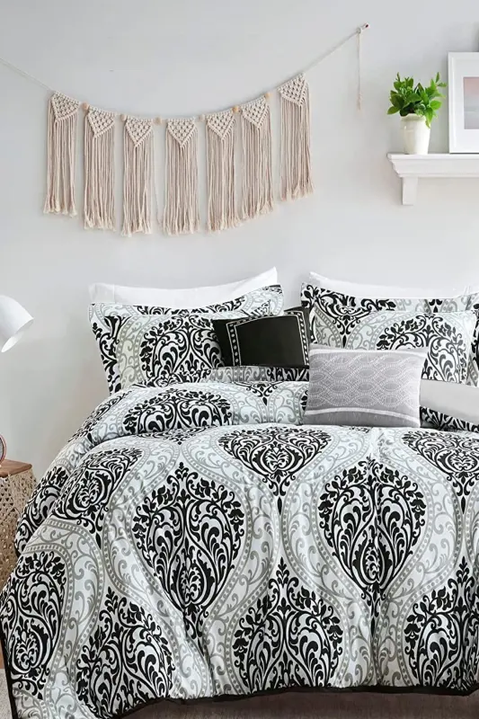 Elastic Fitted Sheet Duvet Cover Set Double Size OTTOMAN Black-ottoman black - 1