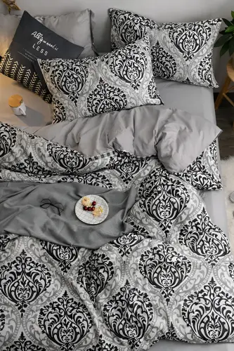 Elastic Fitted Sheet Duvet Cover Set Double Size OTTOMAN Black-ottoman black - 3