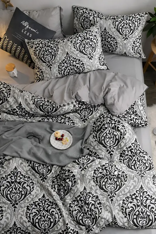 Elastic Fitted Sheet Duvet Cover Set Double Size OTTOMAN Black-ottoman black - 3