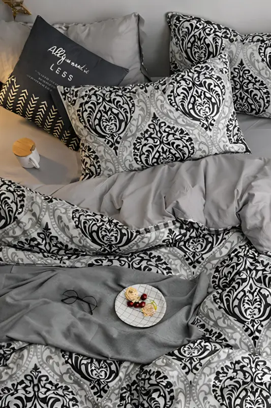 Elastic Fitted Sheet Duvet Cover Set Double Size OTTOMAN Black-ottoman black - 4