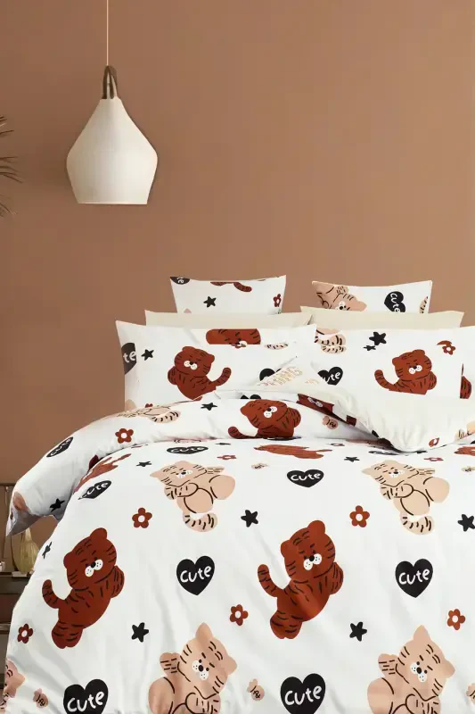 Elastic Fitted Sheet Duvet Cover Set Double Size PUMPKİN-Pumpkin Beige - İQON