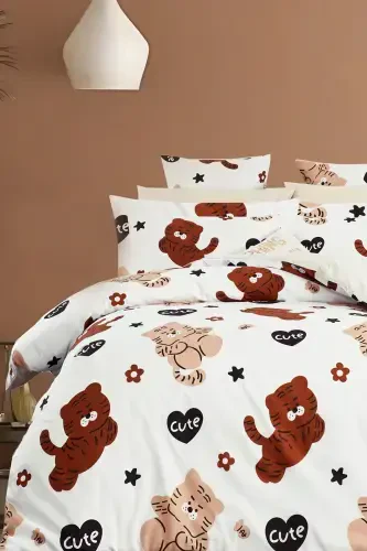 Elastic Fitted Sheet Duvet Cover Set Double Size PUMPKİN-Pumpkin Beige - İQON (1)