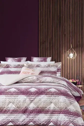 Elastic Fitted Sheet Duvet Cover Set Double Size Victoria Plum - Victoria Plum - 1