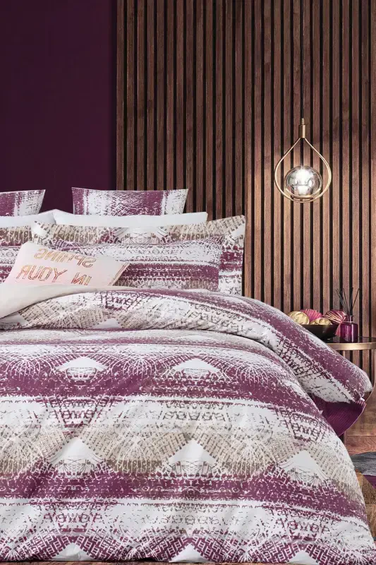 Elastic Fitted Sheet Duvet Cover Set Double Size Victoria Plum - Victoria Plum - 2
