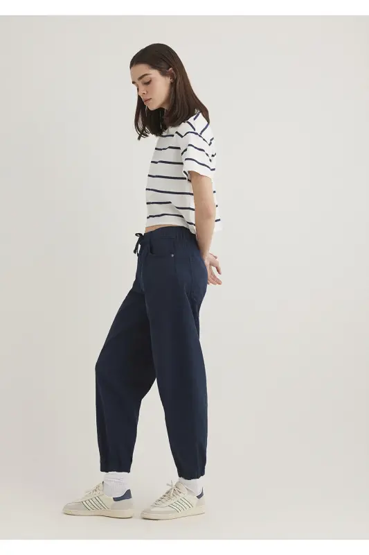 Elastic Hem Navy Blue Trousers 1010940-70487 - 2