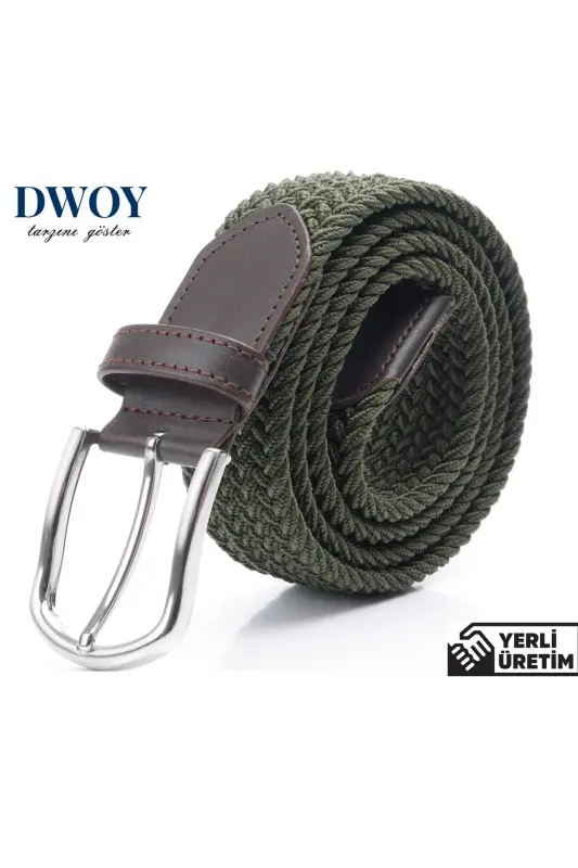 Elastic Khaki Knit Belt-Khaki - DWOY