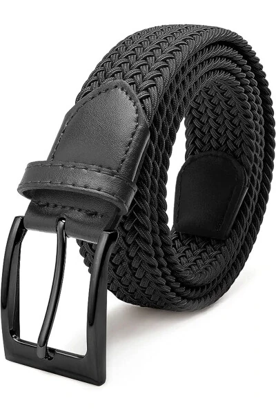 Elastic Knit Belt 3.5cm Black Elastic Belt Unisex - DERIKEM