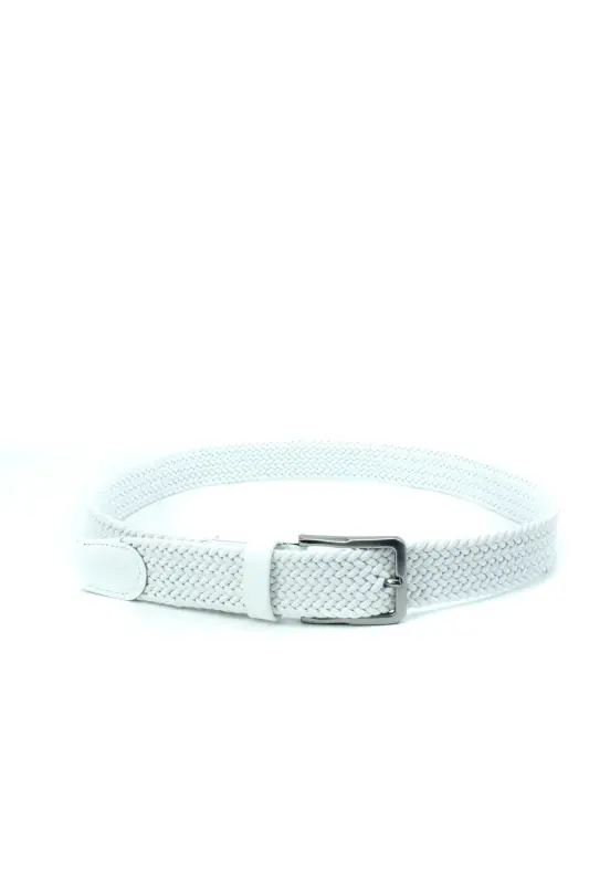Elastic Knit Belt 3.5cm White Rubber Belt Unisex-WHITE - 4