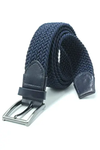 Elastic Knitted Belt 3.5cm Navy Blue Rubber Belt Unisex-NAVY BLUE 
