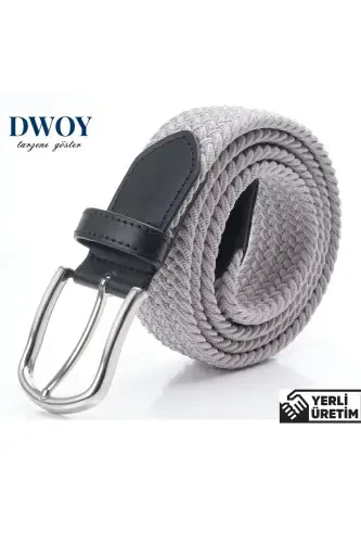 Elastic Light Gray Knit Belt-Light Gray - 4