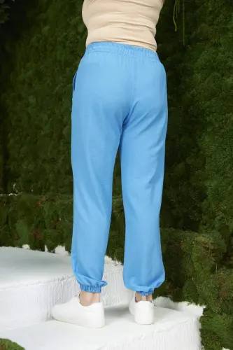 Elastic Waist Aerobin Plus Size Blue Pants - 4
