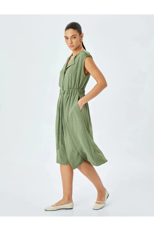 Elastic Waist Belt Detailed Sleeveless Midi Dress With Pockets - KOTON