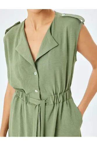 Elastic Waist Belt Detailed Sleeveless Midi Dress With Pockets - 5